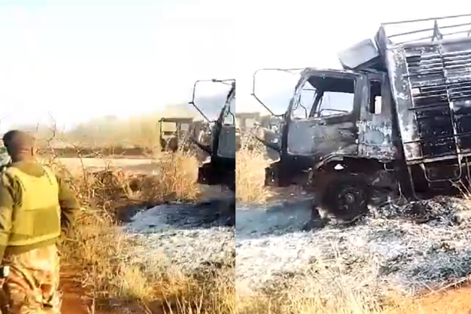 Photo collage of a lorry burnt in Marsabit County.